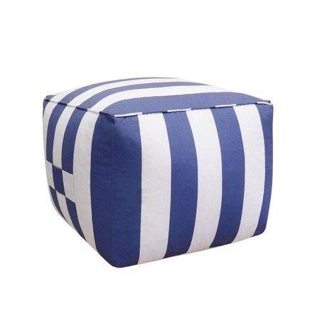 PASARGAD HOME Galaxy Collection WhiteBlue Poly Fabric Striped Pouf PTPF425